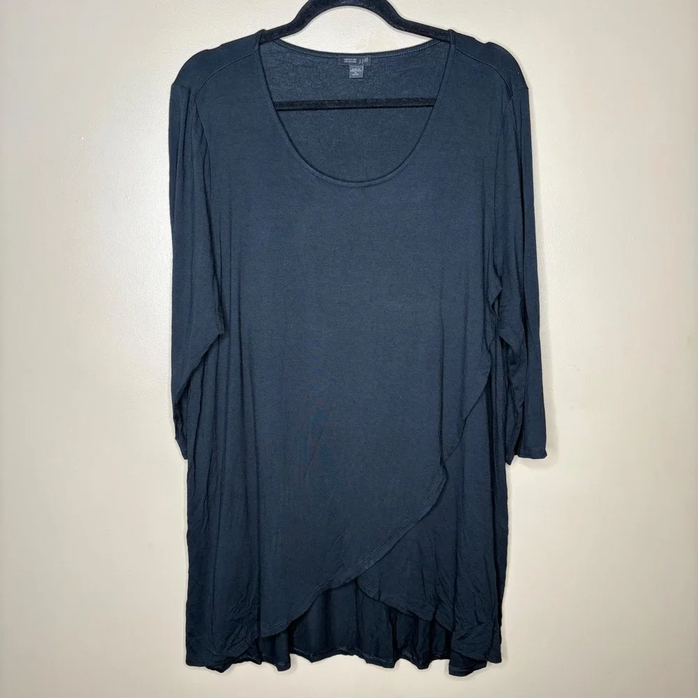 J. Jill Wearever Black Tunic Top‎ XL Petite 3/4 Sleeve Scoop Neck Stretch - Picture 2 of 5